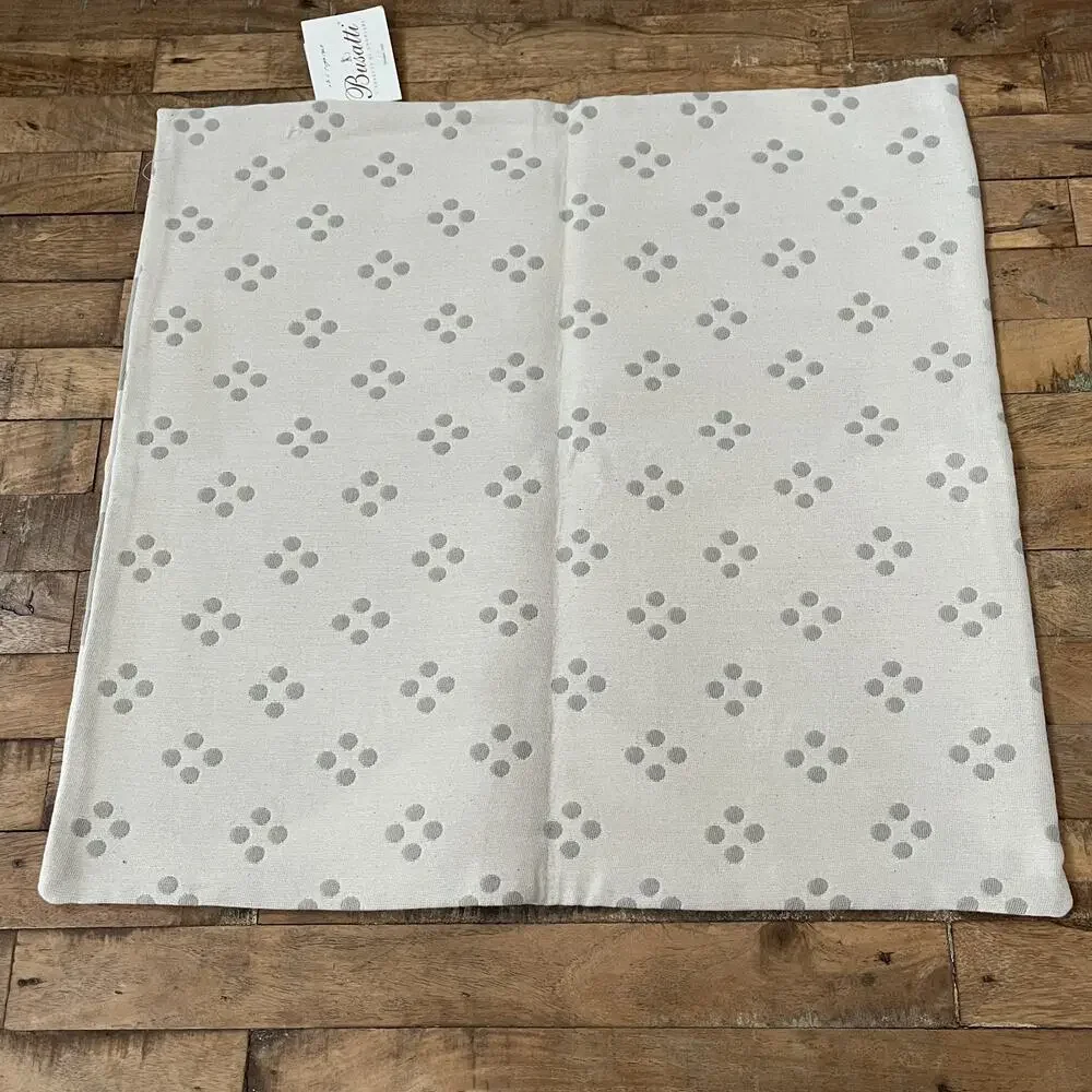 Busatti Cotton Square Pillow Covers (2) Gray & Ivory Striped Dot Pattern NWT